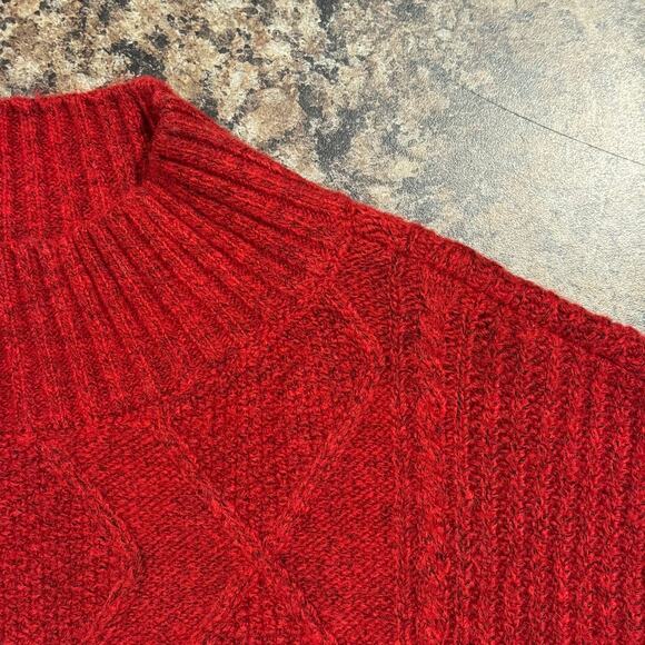 Loft Sweater Dress Cable Knit Turtleneck Dark Academia Cottage Preppy Red XL - Picture 6 of 8